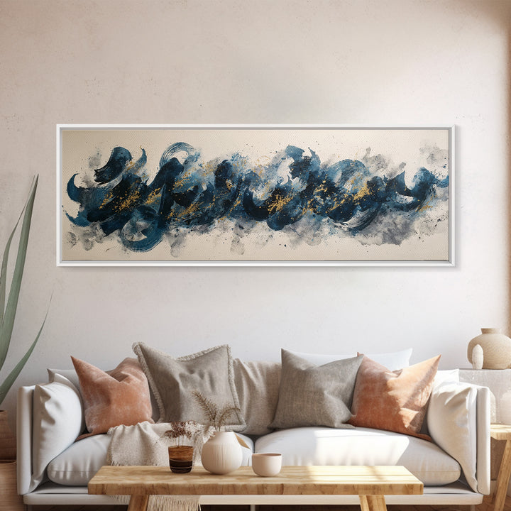 Modern Calligraphy Wave Framed Canvas Print, Calligraphy Art, Digital Prints, Living Room Decor, Script, Living Room Wall Art, CAL-3x1-2