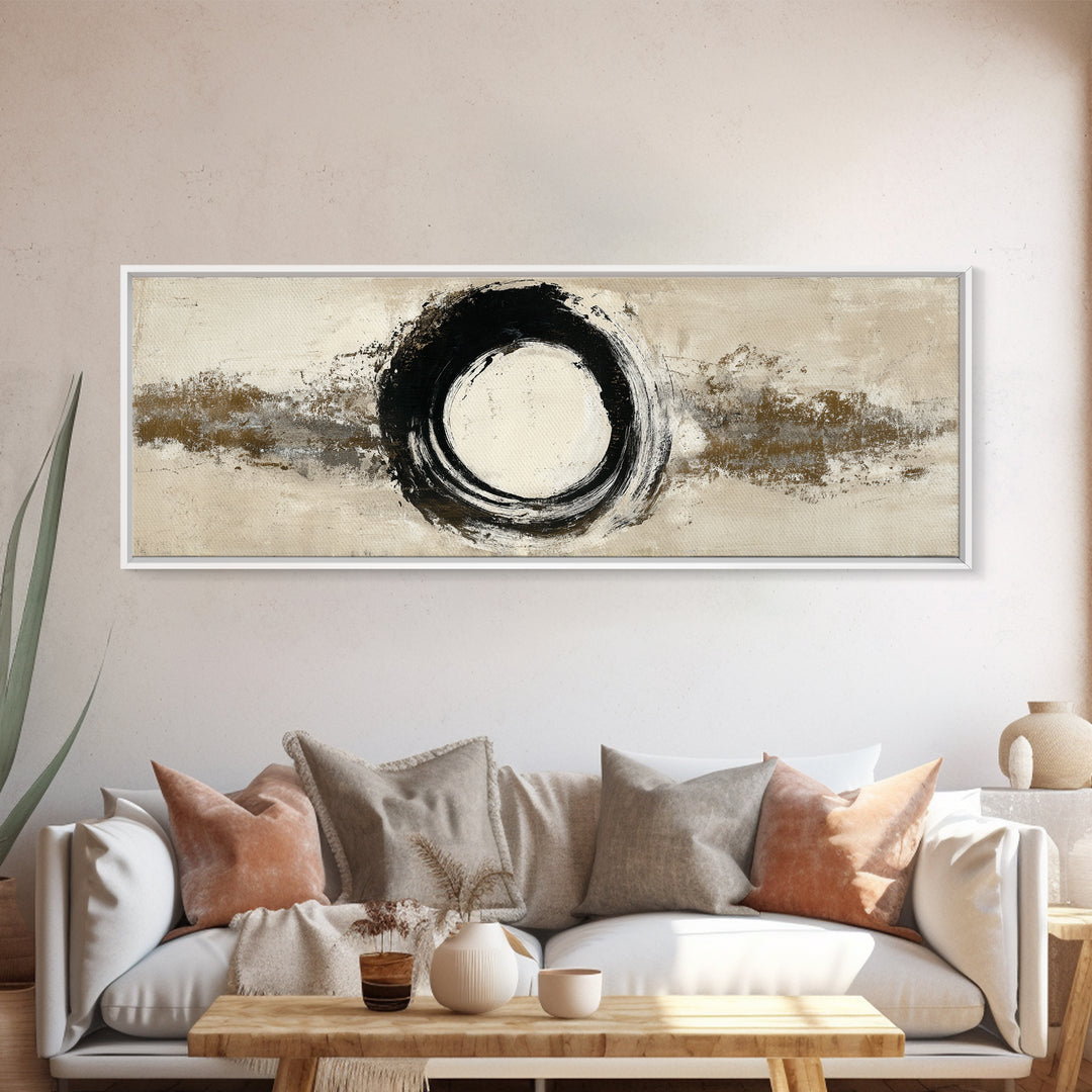 Japanese Brush Mark Circle Canvas Print, Calligraphy Art, Japanese Decor, Living Room Decor, Fine Art, Script, Art Print, CAL-3x1-20