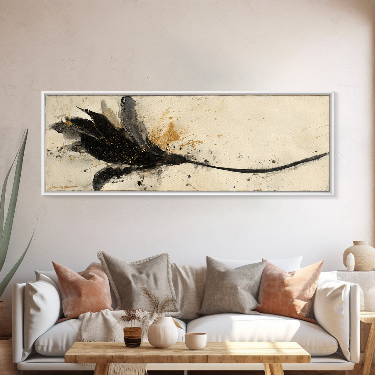 Single Elegant Flourish Shaped Like a Flower Canvas Print, Calligraphy Art, Bedroom Wall Decor, Living Room Decor, Script, CAL-3x1-21