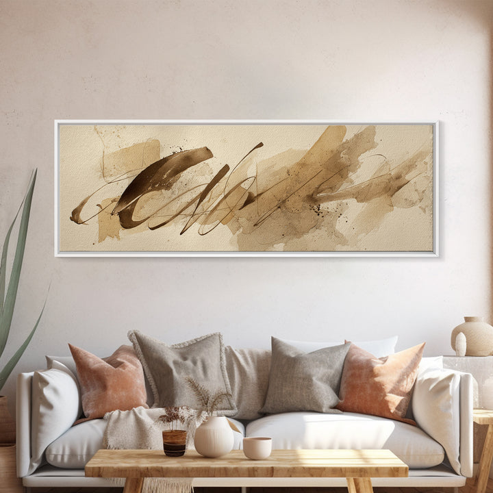 Monochrome Brush Alphabet Fragments as Abstract Texture Canvas Print, Calligraphy Art, Unique Wall Art, Living Room Decor, CAL-3x1-29