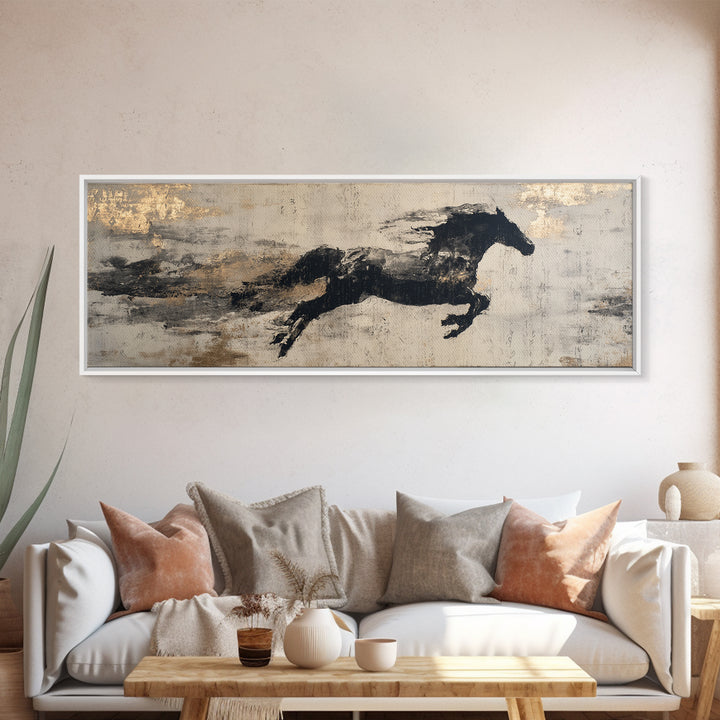 Calligraphic Horse Silhouette Made from One Line Canvas Print, Calligraphy Art, Modern Wall Art, Living Room Decor, Script, CAL-3x1-33