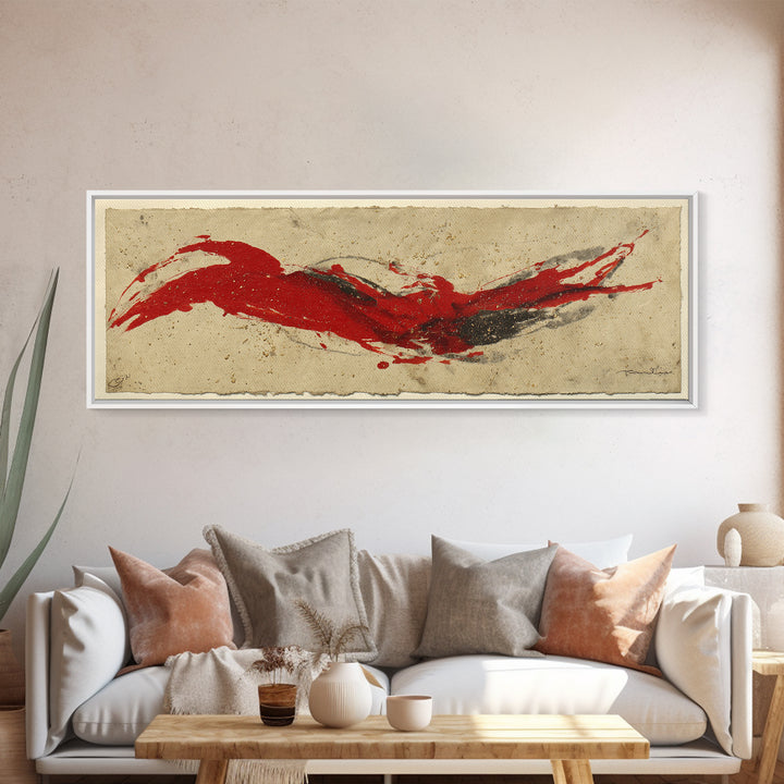 Bold Red Brushstroke Seal Abstraction Canvas Print, Calligraphy Art, Art Print, Living Room Decor, Fine Art, Script, Printable, CAL-3x1-35