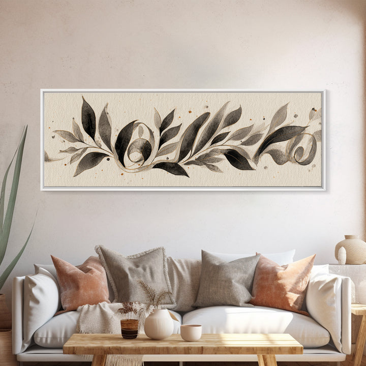 Botanical Calligraphy Pattern Canvas Print, Calligraphy Art, Printable, Living Room Decor, Oil Painting, Script, Watercolor Art, CAL-3x1-38