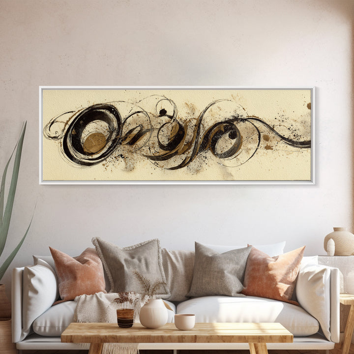Baroque Scrollwork Made from Looping Pen Strokes Canvas Print, Calligraphy Art, Minimalist Wall Art, Living Room Decor, Script, CAL-3x1-4