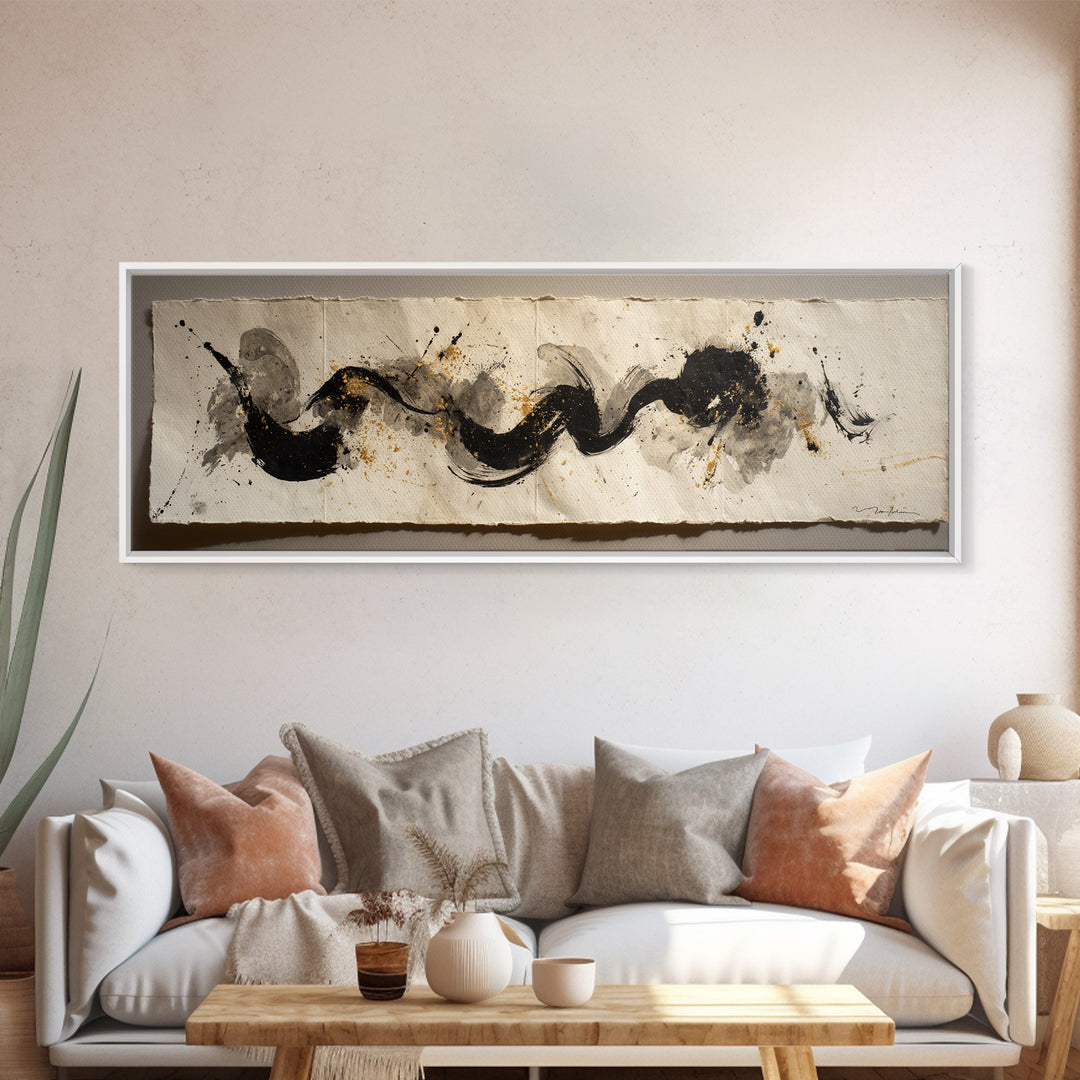 Large Sweeping Black Ink Gesture Like a Canvas Print, Calligraphy Art, Wall Art Printable, Living Room Decor, Fine Art, Script, CAL-3x1-41