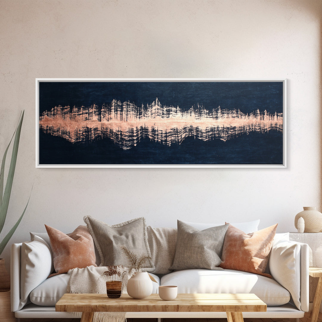 Layered Copper Ink Strokes on Dark Navy Canvas Print, Calligraphy Art, Modern Wall Art, Living Room Decor, Fine Art, Script, CAL-3x1-46