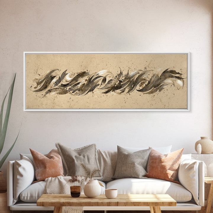 Calligraphic Bird Shape Formed from Flowing Lines Canvas Print, Calligraphy Art, Art Print, Living Room Decor, Fine Art, Script, CAL-3x1-48