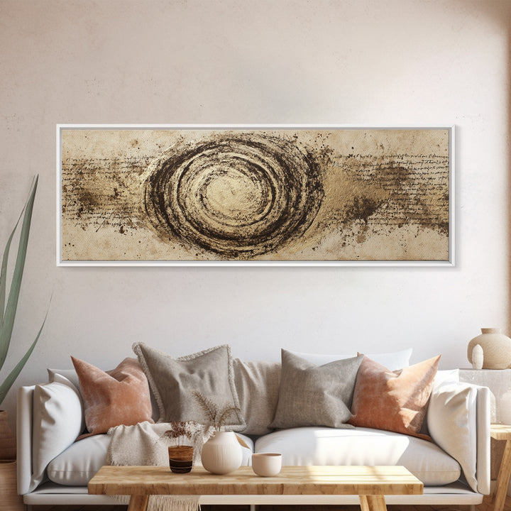 Gold Leaf Calligraphic Spiral on Plaster Surface Canvas Print, Calligraphy Art, Wall Art Printable, Living Room Decor, Script, CAL-3x1-54