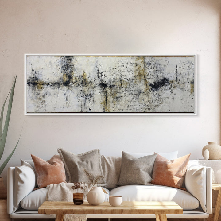 Romantic Handwritten Marks Without Readable Words Canvas Print, Calligraphy Art, Contemporary Art, Living Room Decor, Script, CAL-3x1-55