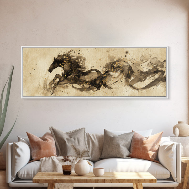 Calligraphic Horse Silhouette Made from One Line Framed Canvas Print, Calligraphy Art, Modern Art, Living Room Decor, Script, CAL-3x1-57