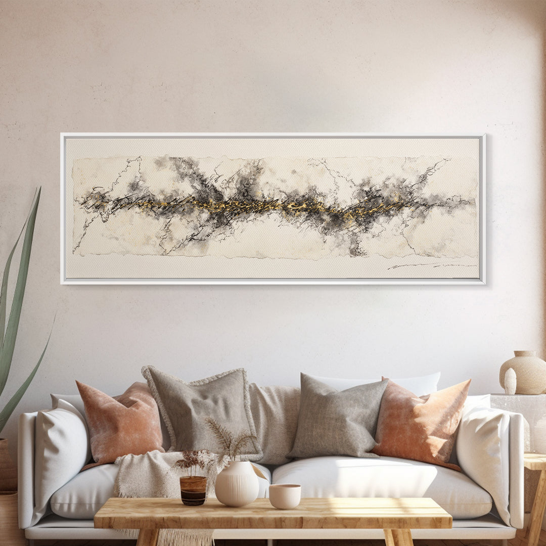 Ornamental Frame of Flourished Pen Curves Framed Canvas Print, Calligraphy Art, Calligraphy, Living Room Decor, Script, CAL-3x1-58
