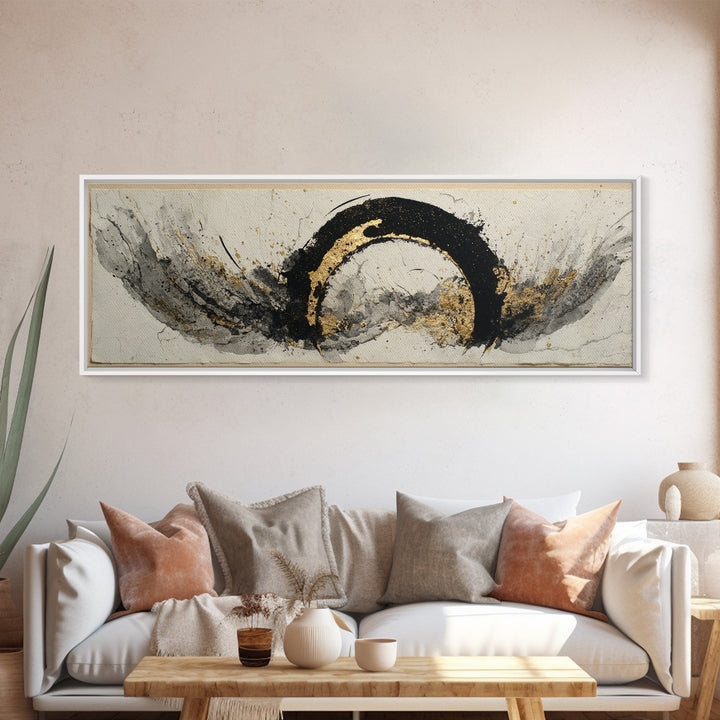Crescent Moon Made from Elegant Ink Swashes Canvas Print, Calligraphy Art, Minimalist Wall Art, Living Room Decor, Script, CAL-3x1-61