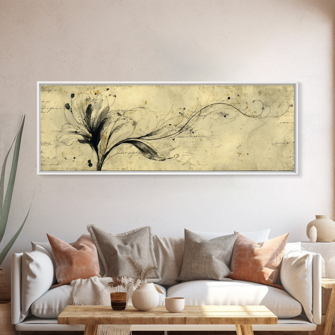 Single Elegant Flourish Shaped Like a Flower Framed Canvas Print, Calligraphy Art, Scripture Art, Living Room Decor, Script, CAL-3x1-69
