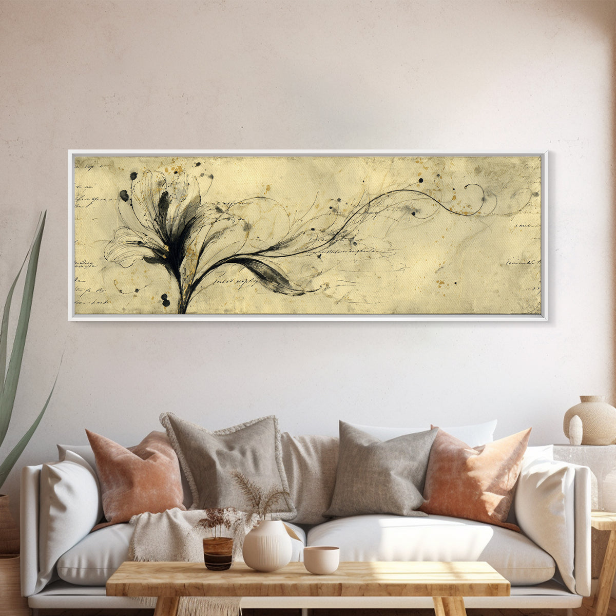 Single Elegant Flourish Shaped Like a Flower Framed Canvas Print, Calligraphy Art, Scripture Art, Living Room Decor, Script, CAL-3x1-69