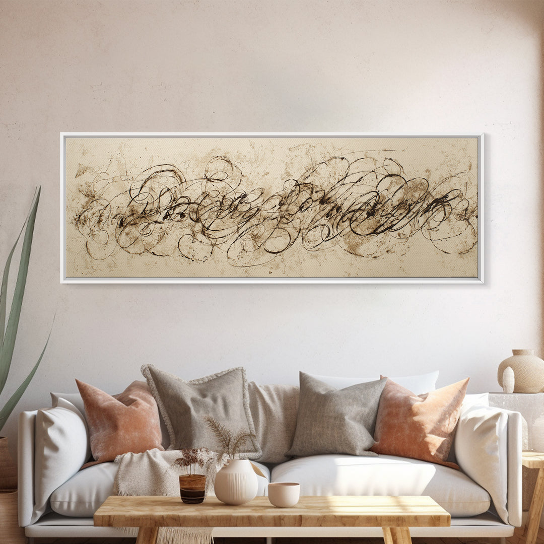 Baroque Scrollwork Made from Looping Pen Strokes Canvas Print, Calligraphy Art, Home Decor, Living Room Decor, Fine Art, Script, CAL-3x1-76