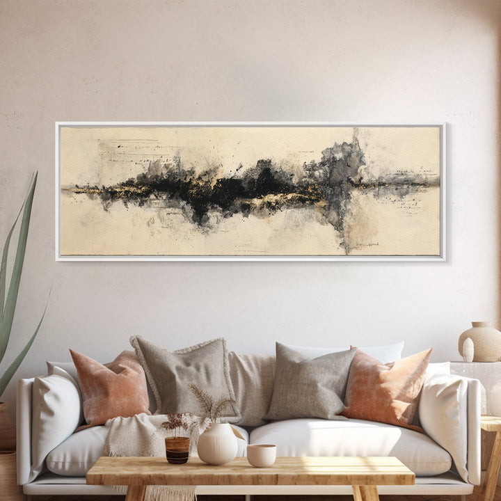 Monochrome Brush Alphabet Fragments as Abstract Texture Canvas Print, Calligraphy Art, Watercolor Art, Living Room Decor, CAL-3x1-77