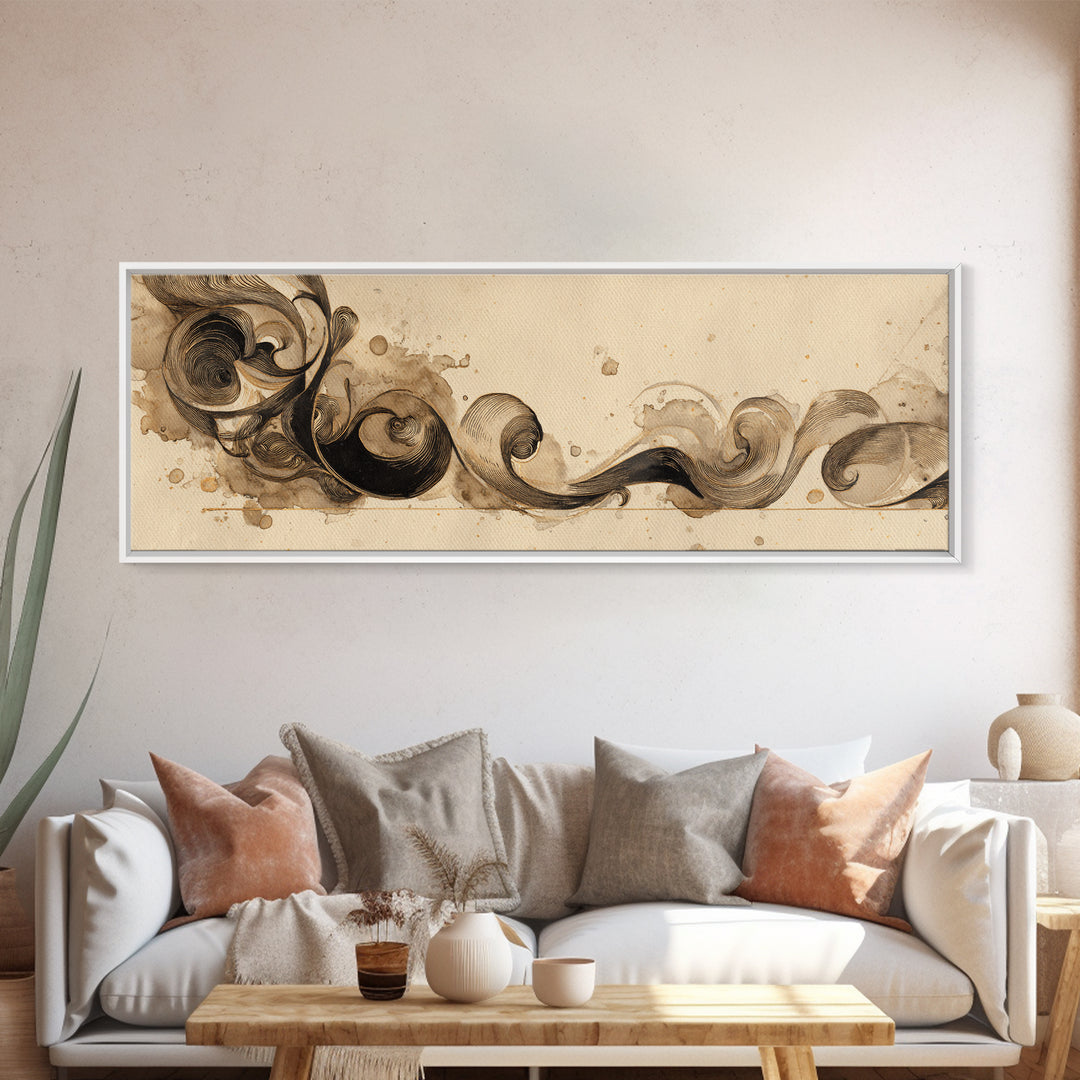 Ornamental Frame of Flourished Pen Curves Framed Canvas Print, Calligraphy Art, Calligraphy, Living Room Decor, Script, CAL-3x1-82