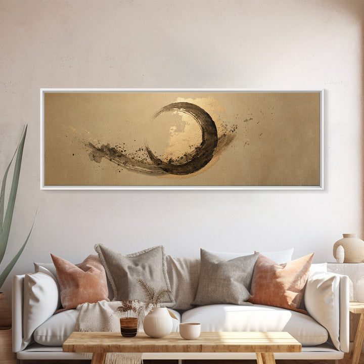 Crescent Moon Made from Elegant Ink Swashes Canvas Print, Calligraphy Art, Minimalist Wall Art, Living Room Decor, Script, CAL-3x1-85