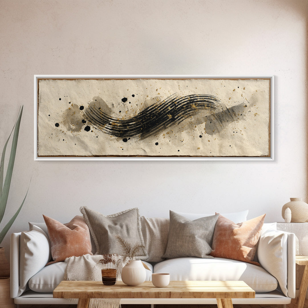 Abstract Prayer Flag of Brush Marks Framed Canvas Print, Calligraphy Art, Print, Living Room Decor, Fine Art, Script, CAL-3x1-87