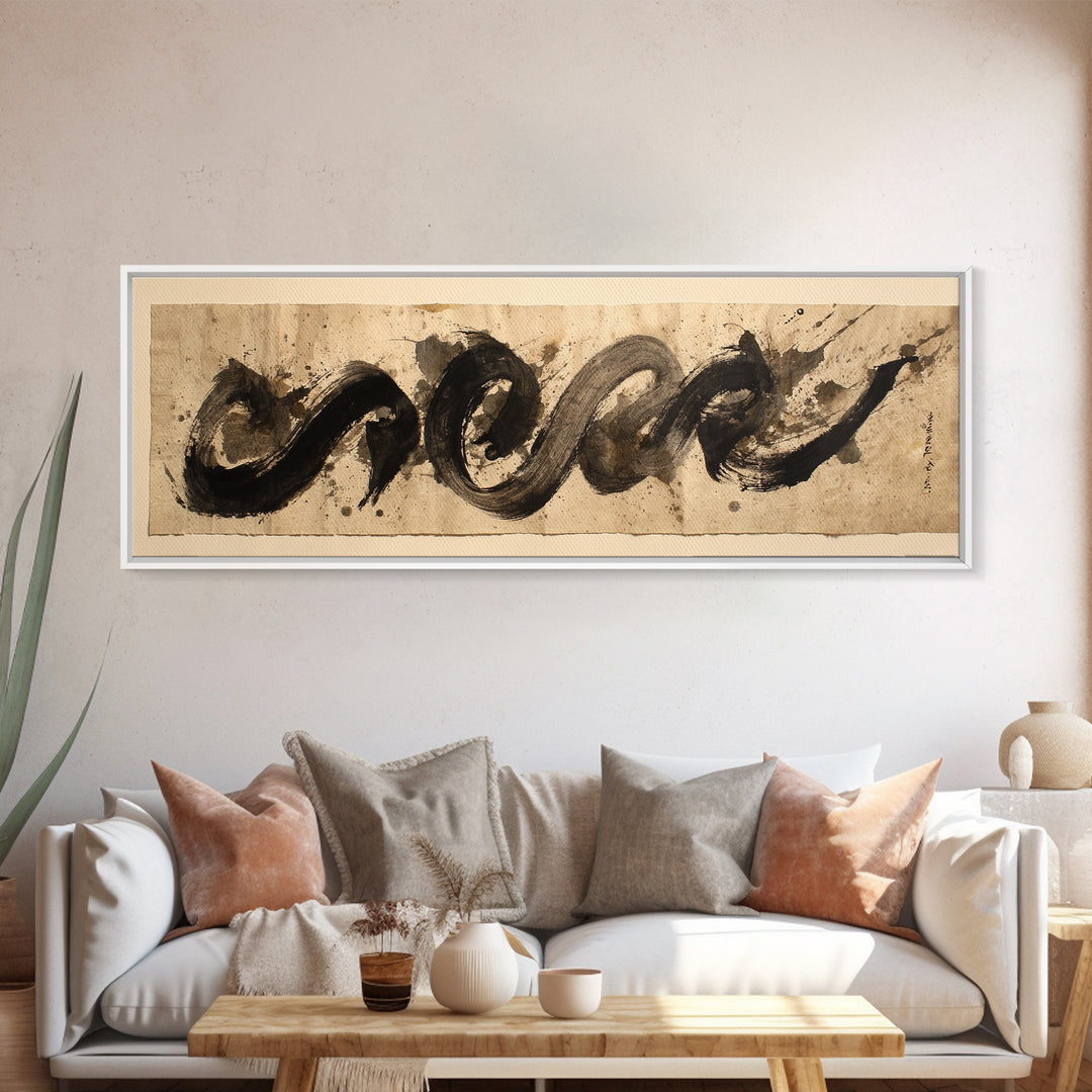Expressive Musical Rhythm Painted as Ink Strokes Canvas Print, Calligraphy Art, Minimalist Decor, Living Room Decor, Script, CAL-3x1-88