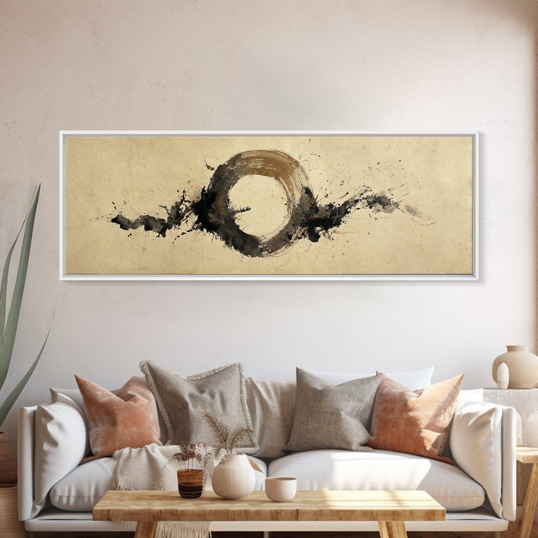 Japanese Brush Mark Circle Canvas Print, Calligraphy Art, Digital Prints, Living Room Decor, Script, Living Room Wall Art, CAL-3x1-92