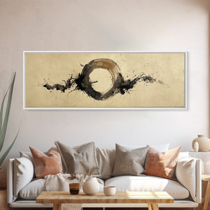 Japanese Brush Mark Circle Canvas Print, Calligraphy Art, Digital Prints, Living Room Decor, Script, Living Room Wall Art, CAL-3x1-92