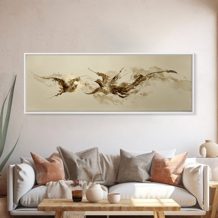 Calligraphic Bird Shape Formed from Flowing Lines Canvas Print, Calligraphy Art, Neutral Decor, Living Room Decor, Script, CAL-3x1-96