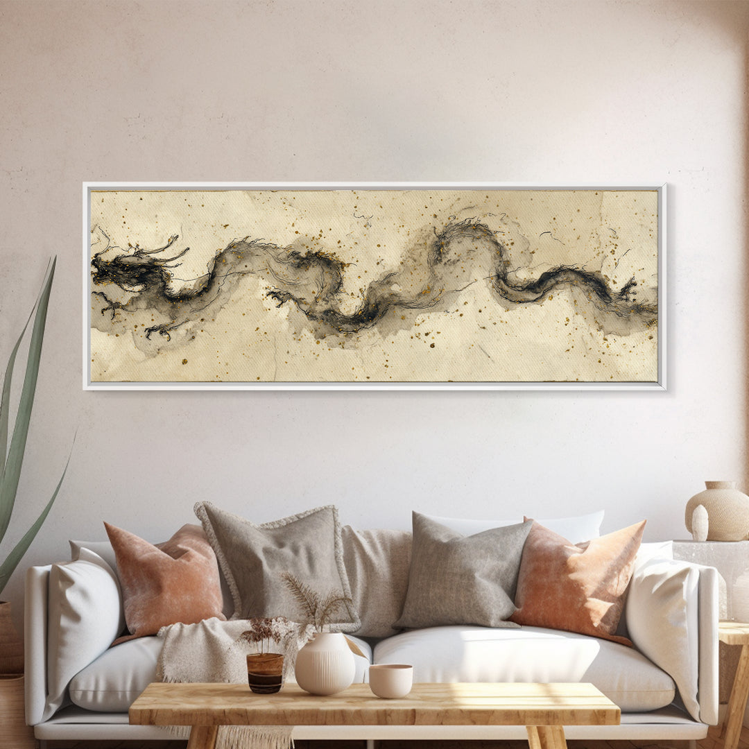 Ink Wash Dragon Curve Canvas Print, Calligraphy Art, Gallery Decor, Living Room Decor, Fine Art, Script, Contemporary Art, CAL-3x1-97