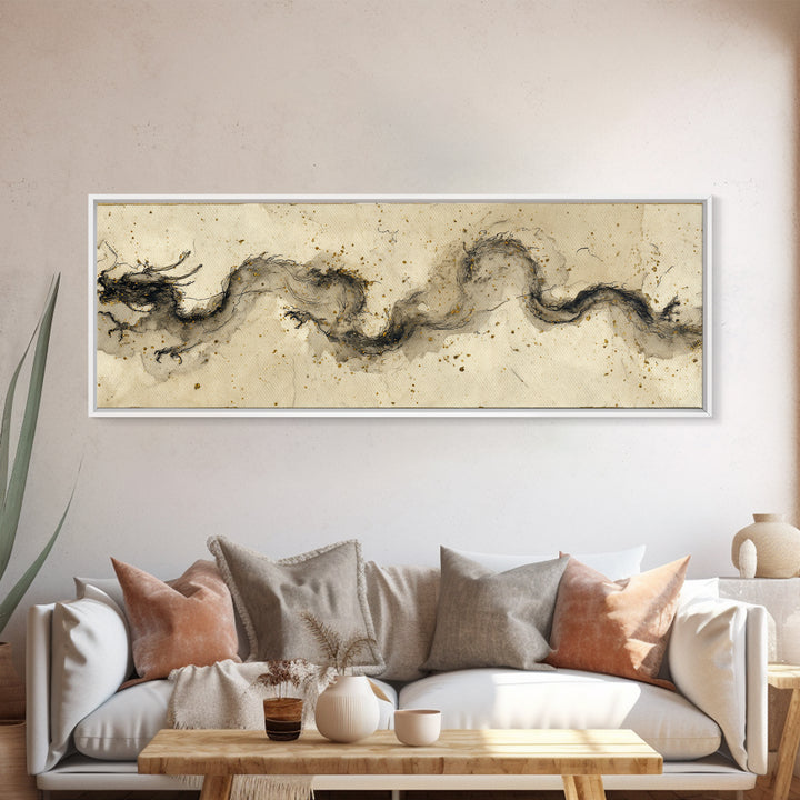 Ink Wash Dragon Curve Canvas Print, Calligraphy Art, Gallery Decor, Living Room Decor, Fine Art, Script, Contemporary Art, CAL-3x1-97