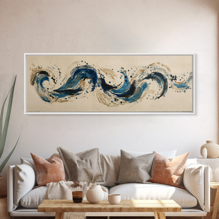 Modern Calligraphy Wave Canvas Print, Calligraphy Art, Minimalist Wall Art, Living Room Decor, Script, Statement Artwork, CAL-3x1-98