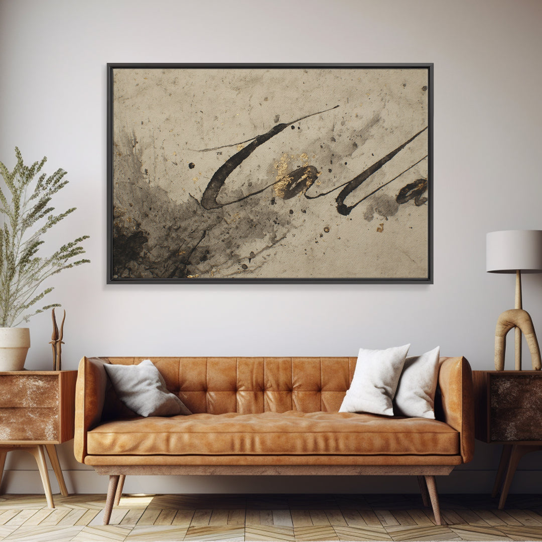 Expressive Musical Rhythm Painted as Ink Strokes Canvas Print, Calligraphy Art, Fine Art Print, Living Room Decor, Script, CAL-3x2-100