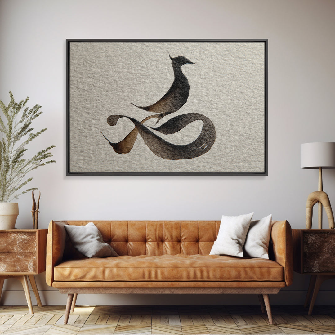 Calligraphic Bird Shape Formed from Flowing Lines Canvas Print, Calligraphy Art, Calligraphy, Living Room Decor, Script, CAL-3x2-12