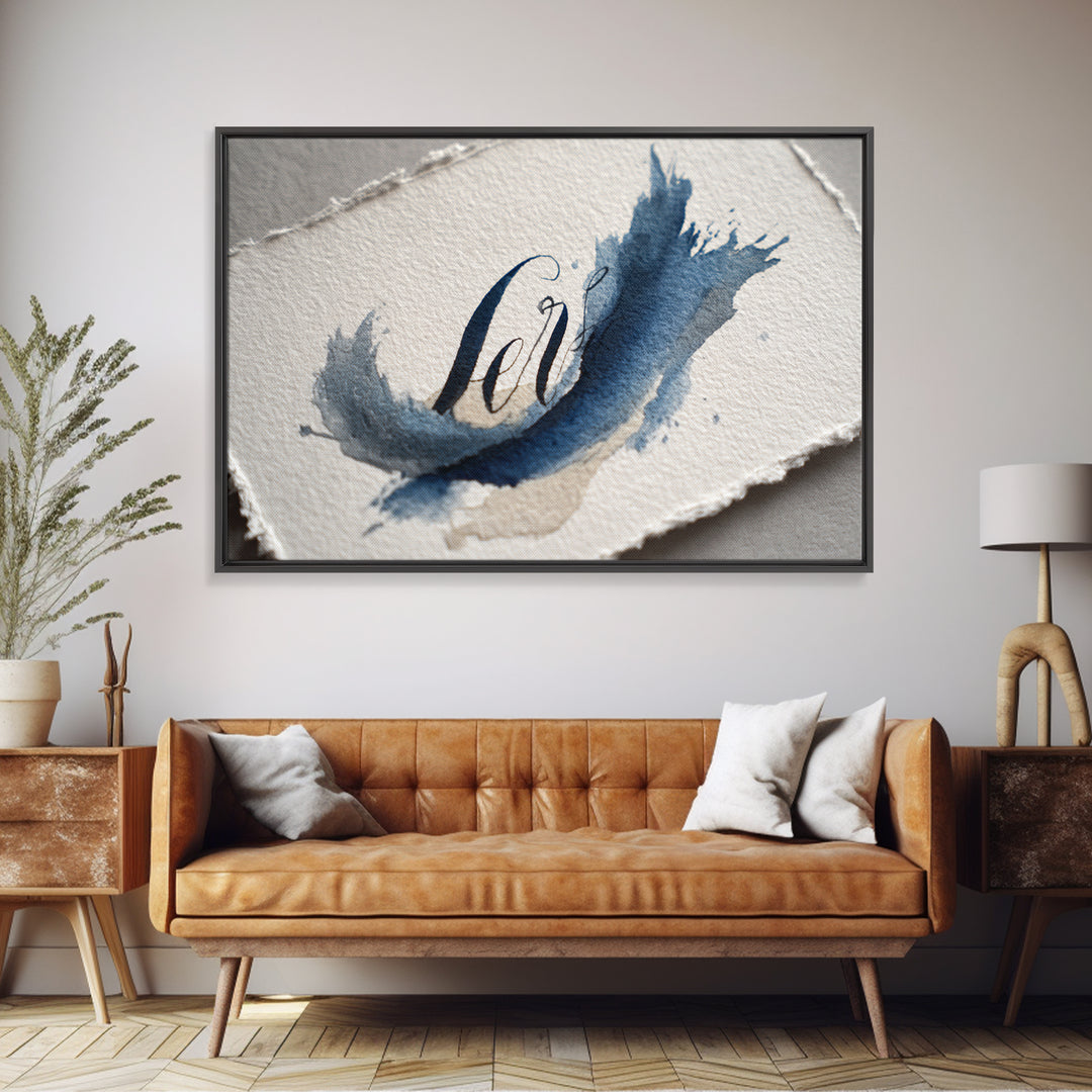 Modern Calligraphy Wave Framed Canvas Print, Calligraphy Art, Print, Living Room Decor, Fine Art, Script, Custom Art, CAL-3x2-14