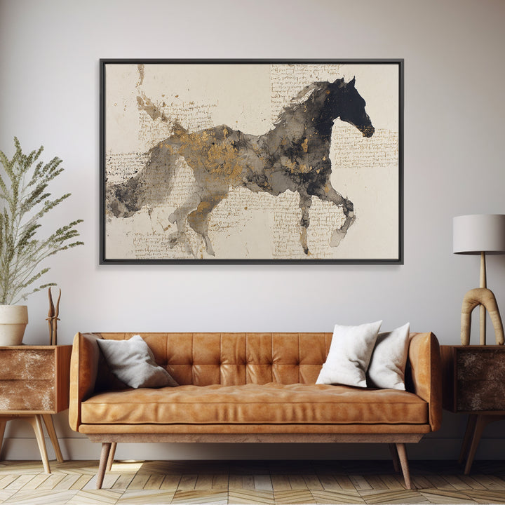 Calligraphic Horse Silhouette Made from One Line Canvas Print, Calligraphy Art, Living Room Wall Art, Living Room Decor, Script, CAL-3x2-21