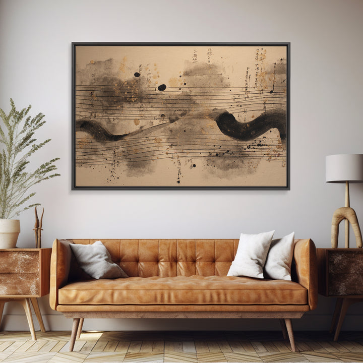 Expressive Musical Rhythm Painted as Ink Strokes Canvas Print, Calligraphy Art, Digital Print, Living Room Decor, Script, CAL-3x2-28