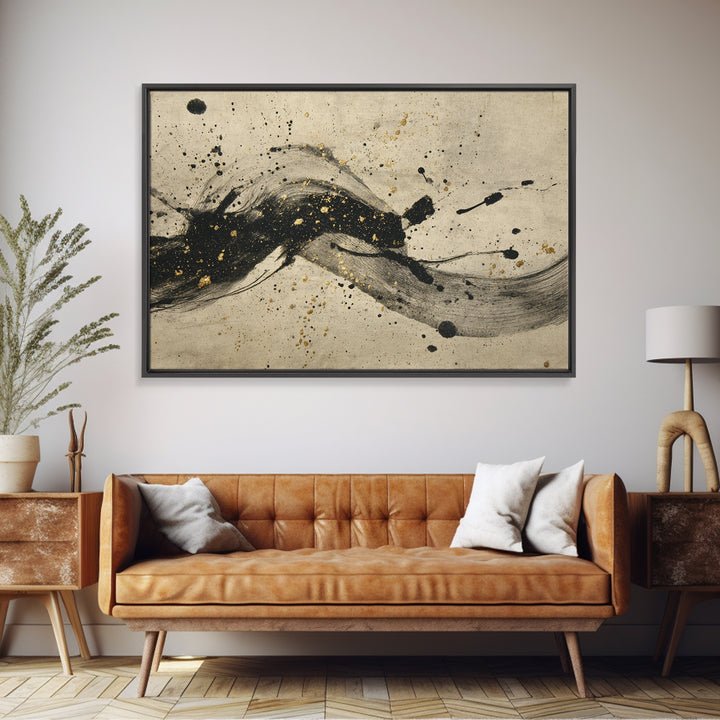 Large Sweeping Black Ink Gesture Like a Canvas Print, Calligraphy Art, Digital Download Art, Living Room Decor, Script, CAL-3x2-29