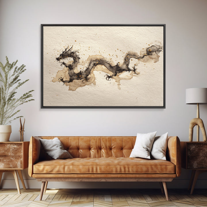 Ink Wash Dragon Curve Canvas Print, Calligraphy Art, Modern Art, Living Room Decor, Fine Art, Script, Fine Art Print, CAL-3x2-37