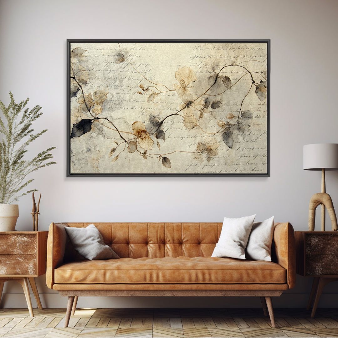 Floral Vine Created from Graceful Script Like Canvas Print, Calligraphy Art, Neutral Decor, Living Room Decor, Script, CAL-3x2-39