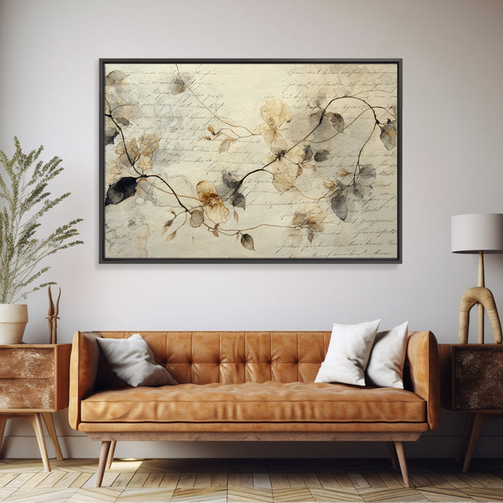 Floral Vine Created from Graceful Script Like Canvas Print, Calligraphy Art, Neutral Decor, Living Room Decor, Script, CAL-3x2-39