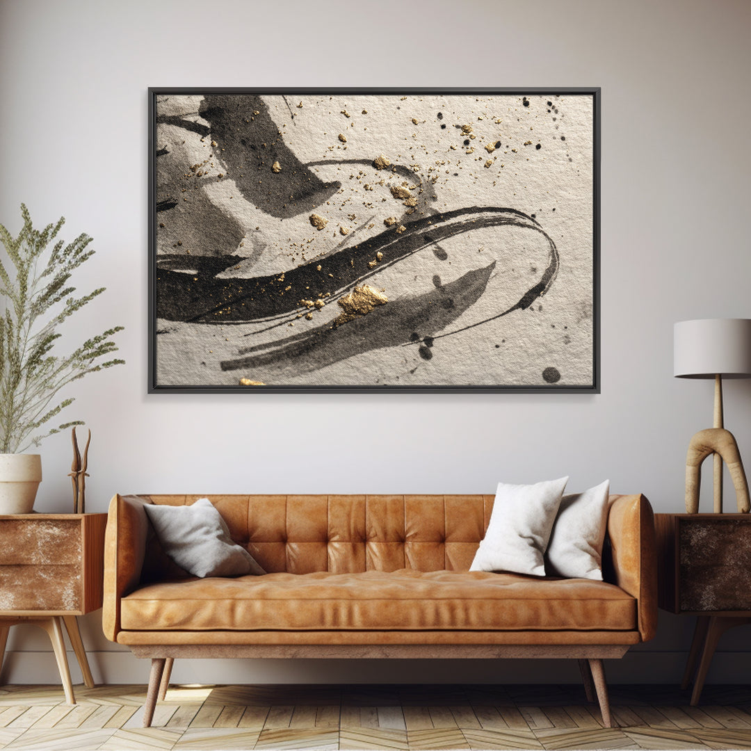 Monochrome Brush Alphabet Fragments as Abstract Texture Canvas Print, Calligraphy Art, Minimalist Wall Art, Living Room Decor, CAL-3x2-41