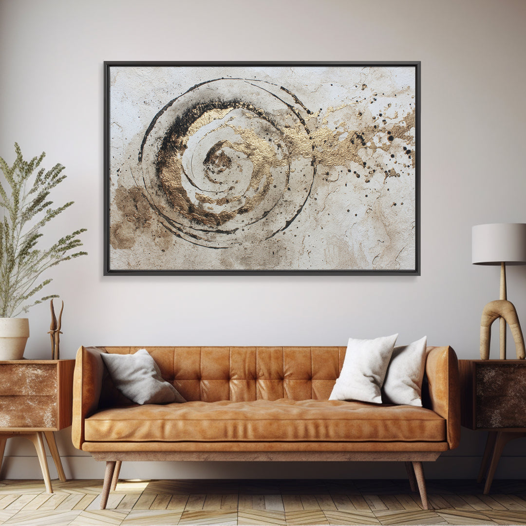 Gold Leaf Calligraphic Spiral on Plaster Surface Canvas Print, Calligraphy Art, Wall Art Print, Living Room Decor, Script, CAL-3x2-42