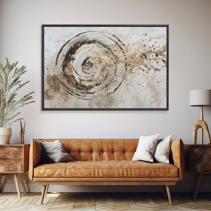 Gold Leaf Calligraphic Spiral on Plaster Surface Canvas Print, Calligraphy Art, Wall Art Print, Living Room Decor, Script, CAL-3x2-42