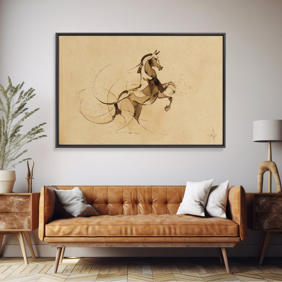 Calligraphic Horse Silhouette Made from One Line Canvas Print, Calligraphy Art, Wall Art Printable, Living Room Decor, Script, CAL-3x2-45