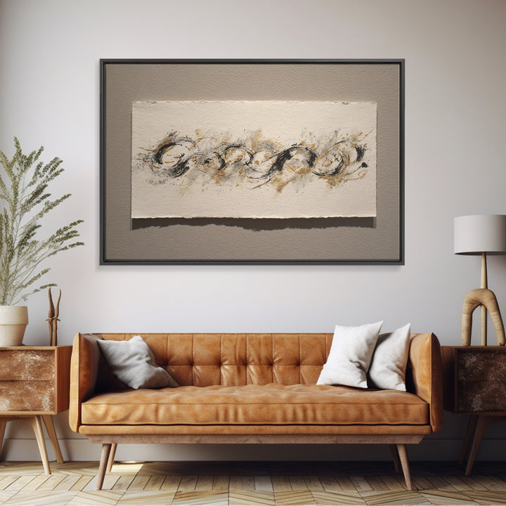 Ornamental Frame of Flourished Pen Curves Framed Canvas Print, Calligraphy Art, Unique Wall Art, Living Room Decor, Script, CAL-3x2-46