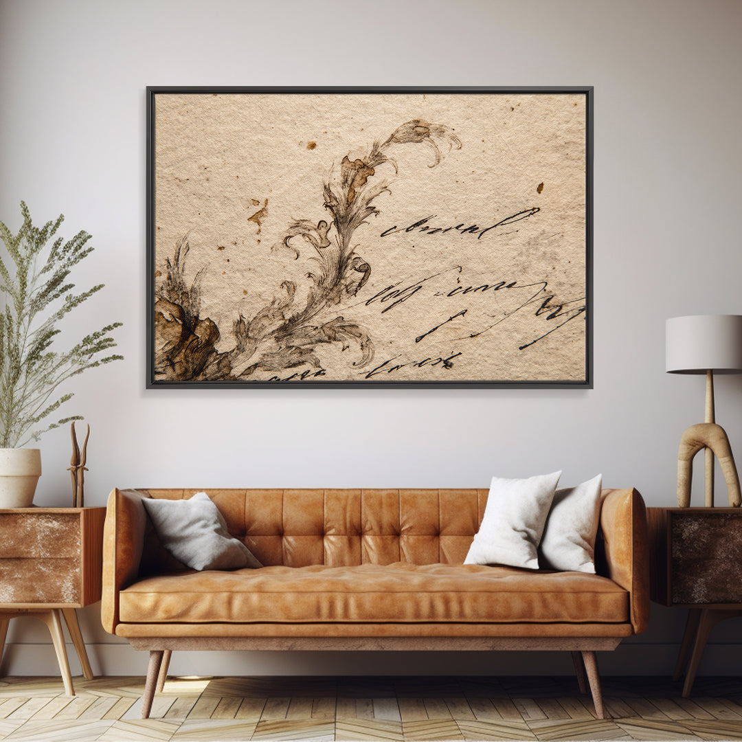 Single Elegant Flourish Shaped Like a Flower Canvas Print, Calligraphy Art, Watercolor Art, Living Room Decor, Script, CAL-3x2-57