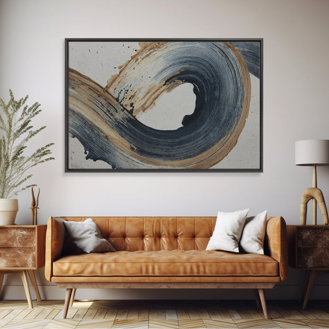 Layered Copper Ink Strokes on Dark Navy Canvas Print, Calligraphy Art, Living Room Wall Art, Living Room Decor, Script, CAL-3x2-58