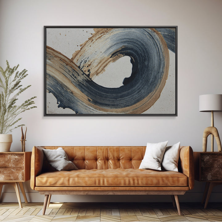 Layered Copper Ink Strokes on Dark Navy Canvas Print, Calligraphy Art, Living Room Wall Art, Living Room Decor, Script, CAL-3x2-58