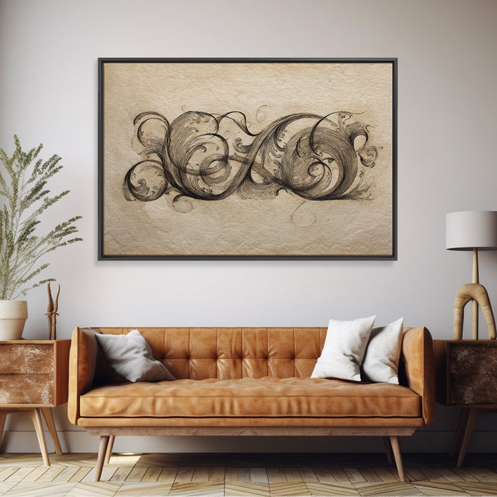 Baroque Scrollwork Made from Looping Pen Strokes Canvas Print, Calligraphy Art, Gallery Decor, Living Room Decor, Script, CAL-3x2-64