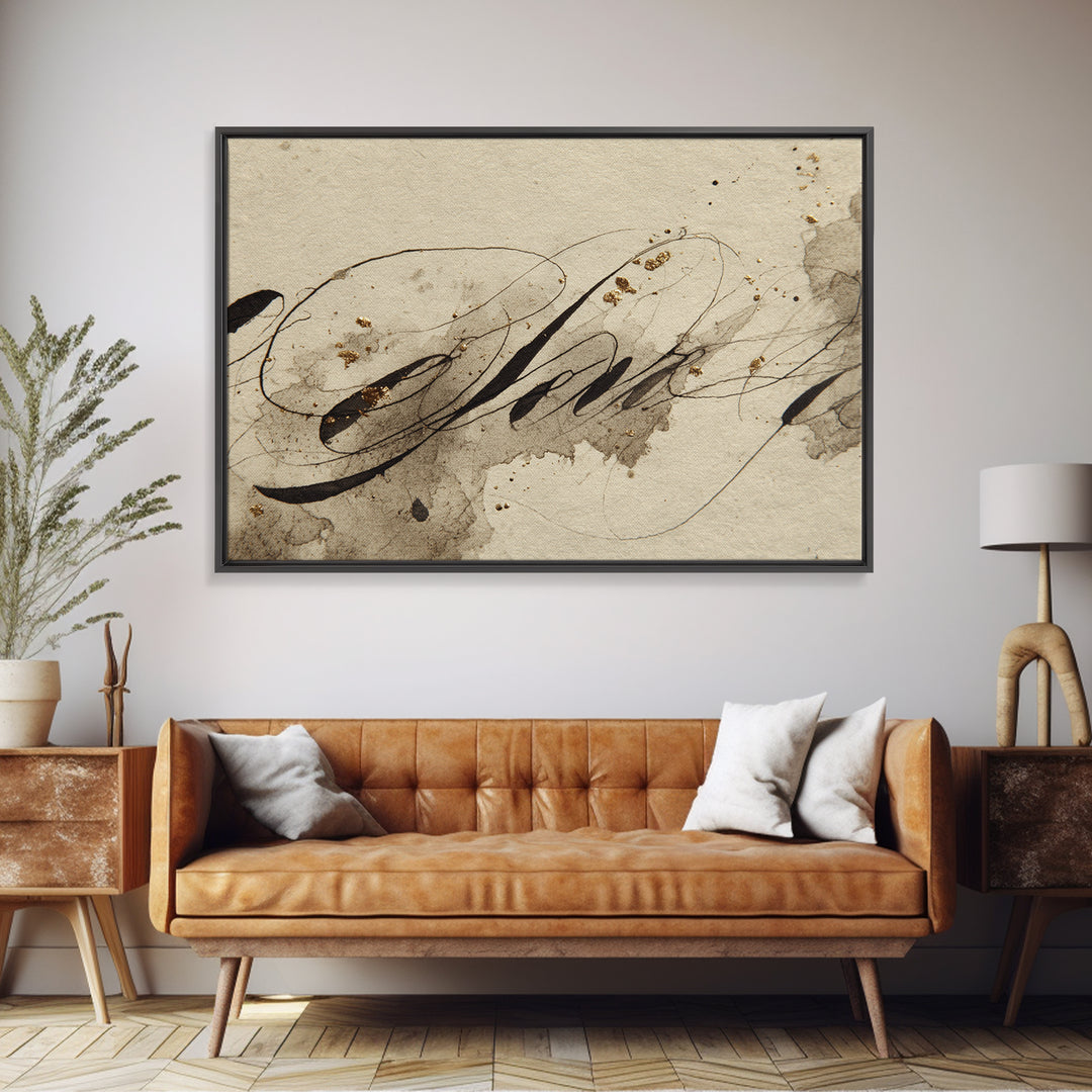 Romantic Handwritten Marks Without Readable Words Canvas Print, Calligraphy Art, Textured Painting, Living Room Decor, Script, CAL-3x2-67