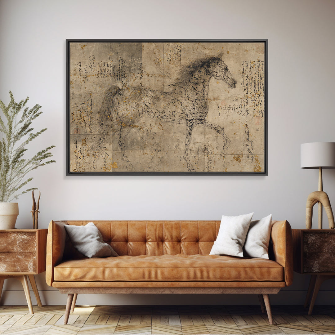 Calligraphic Horse Silhouette Made from One Line Canvas Print, Calligraphy Art, Wall Art Printable, Living Room Decor, Script, CAL-3x2-69